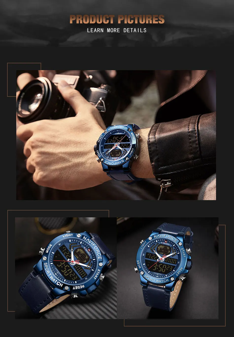 Часы наручные NAVIFORCE Мужские Цифровые спортивные брендовые Роскошные Кварцевые
