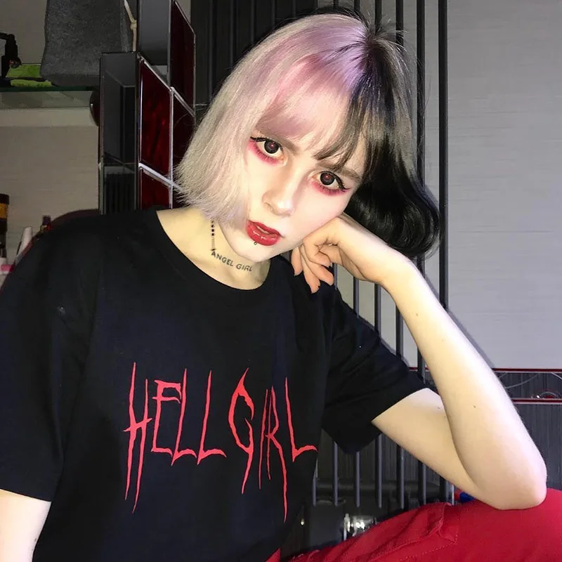Новая Готическая Женская Футболка Harajuku с принтом Hell Girl Топы И Футболки короткими