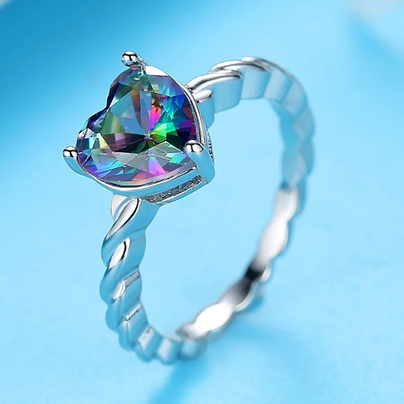 

Love color ring simple peach heart colorful zircon versatile ring simple female jewelry size 6-9