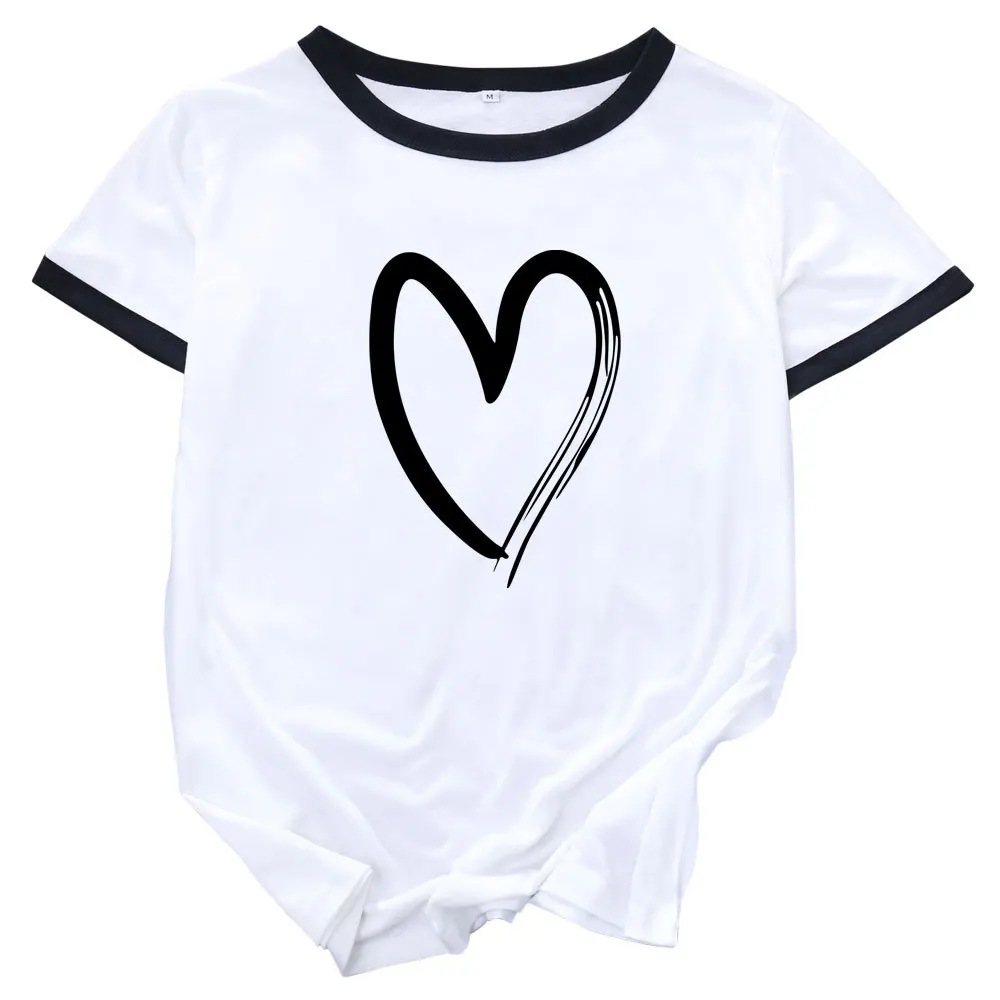 

Heart Love Womens Colorblock Crewneck Short Shleeve Cotton Blend Summer T-shirts Graphic Tees for Woman Female Print Top Gift