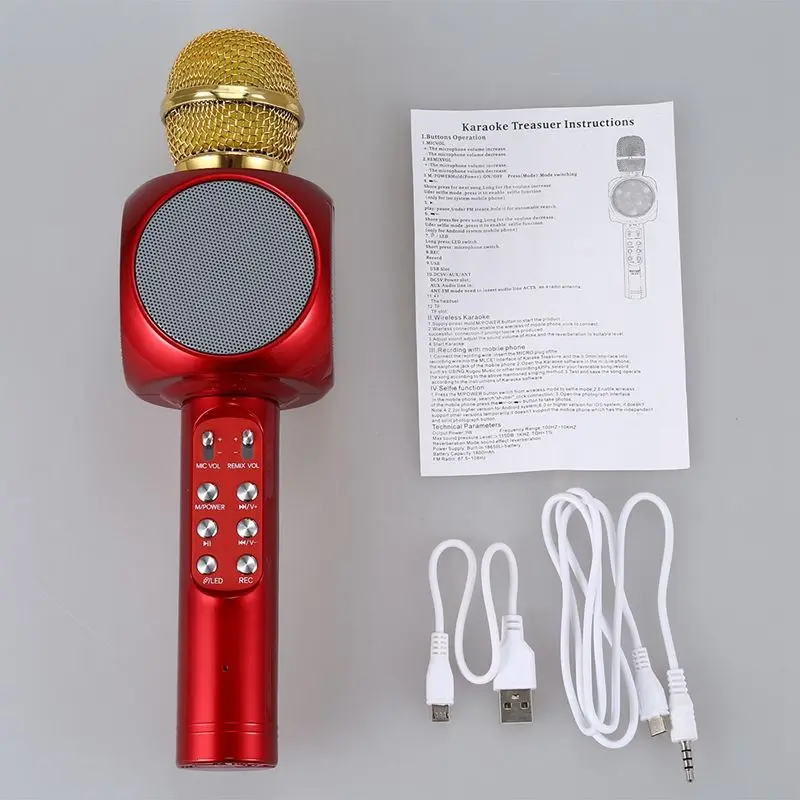 WS1816 беспроводной Bluetooth KTV караоке микрофон динамик USB светодиодный