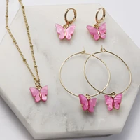 acrylic butterfly pendant earrings necklace combination set japan and south korea sweet style alloy chain jewelry set earring