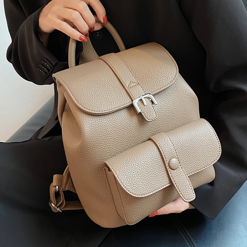 

Lychee pattern Quality Small PU Leather Fashion Solid Color Backpack Bags for Women 2021 School Bags for Teenagers Girls Luxury