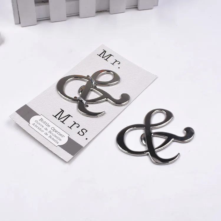 

100Pcs Wholesale "Mr. and Mrs." Ampersand Bottle Opener Favor For Party Supplies Silver Wedding Gift For Guest Free Shipping Lot