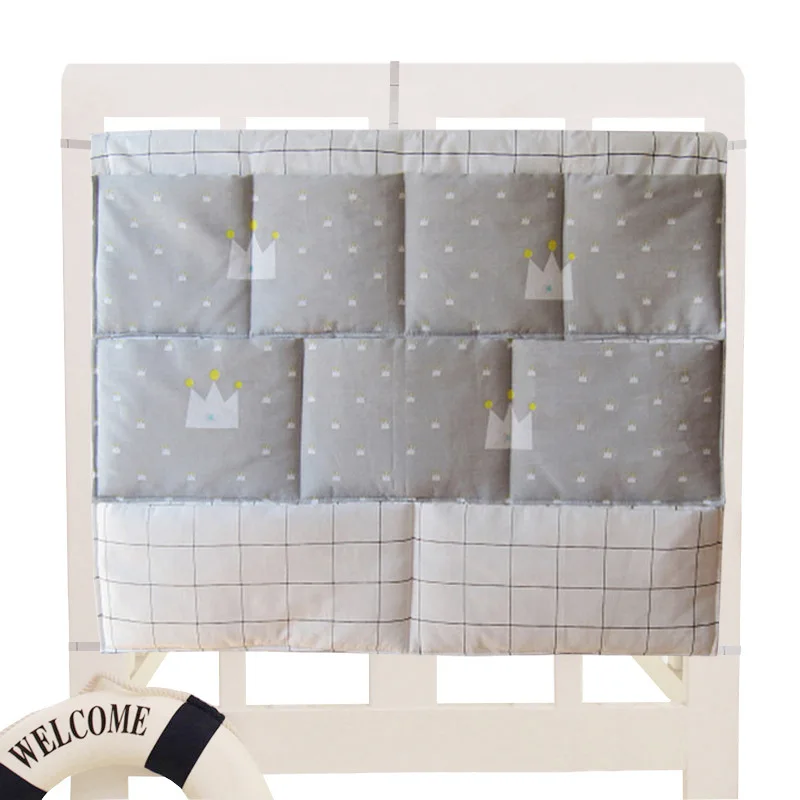 New Multi-layer Cotton Baby Cot Hanging Storage Bag Cartoon Multifunctional Bedside Hanging Bag Infant Crib Diaper Organizer