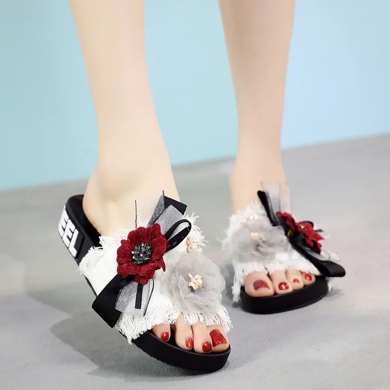 

Flat Shoes Female Home Slippers Women's Luxury Slides On A Wedge Butterfly-Knot Pantofle Massage Designer Summer Soft 2021