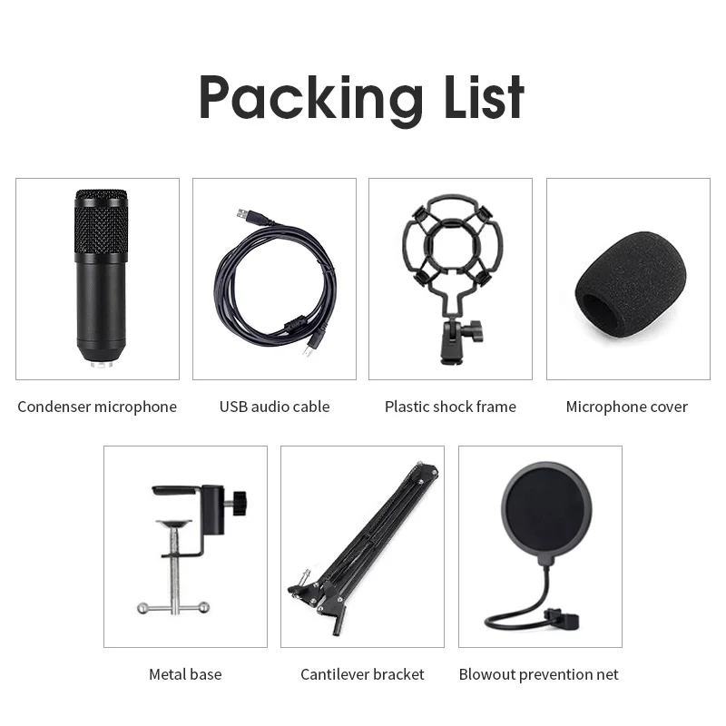 

Professional Condenser USB Microphone Vocals Recording Studio Microphone with Cantilever support Mic BM800 for Game Live Youtube