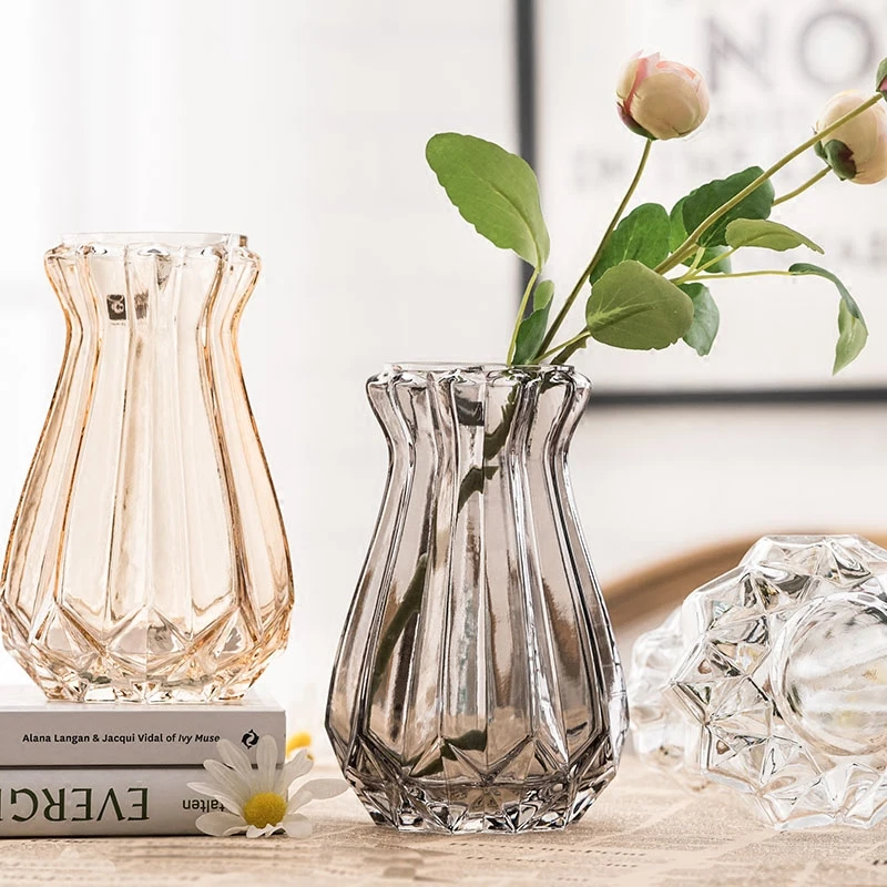 

Europe Flower Vase Cylinder Transparent Glass Vase Geometric Diamond Shape Vases For Flowers Home Decoration Floreros