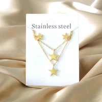 female double chain necklace earrings set multi layered star women choker gold color jewelry set girl party wear gift wholesale