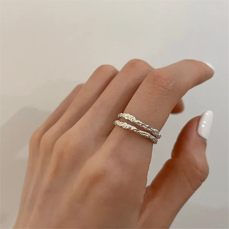 

Real S925 Sterling Silver Rings For Women Birthday Gift Accessories Elegant Irregular Surface Rings Silver 925 Jewelry Ladies
