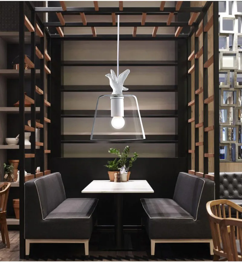 Lámpara colgante de pájaro de cristal individual, iluminación colgante creativa nórdica para restaurante, Bar, comedor, cafetería