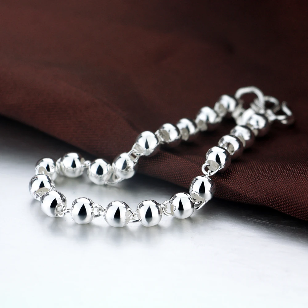 

Bohemian Women's Original 925 Silver Bracelet Classic Smooth 5-8MM Bead Chain Unisex Genuine Silver Charm Jewelry With GiftBox