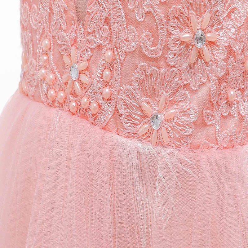 

Flower Girls Dresses Beading Embroidery Crystal Lace Tulle Luxury Sleeveless O-Neck Floor-Length Kids Party Princess Gown F215