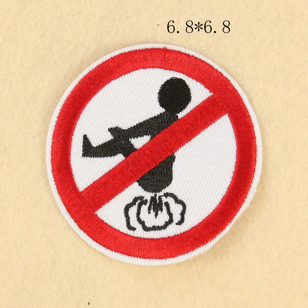 Cartoon No Alien Smoking Stop Symbol Round Applique Iron On Patches Clothes Embroidered Badges For Clothing T-shirt | Дом и сад