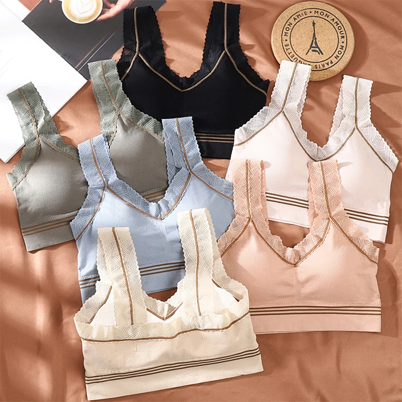 

ATHVOTAR One-Piece Lace Tank Top Female Tops Beautiful Shoulder Strap Lingerie Breathable Padded Bra Underwear