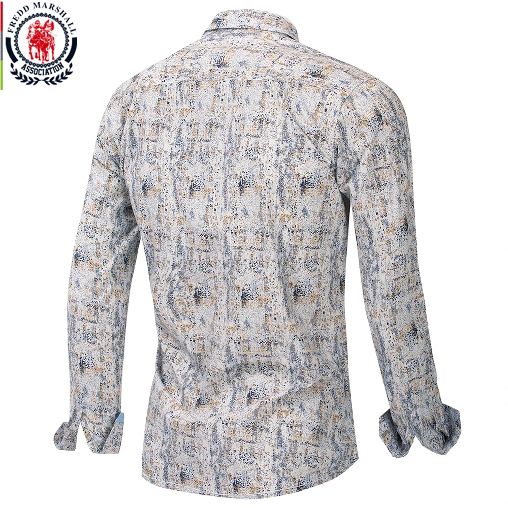 Fredd Marshall новинка 2019 модная мужская рубашка с принтом длинный рукав 100% хлопок