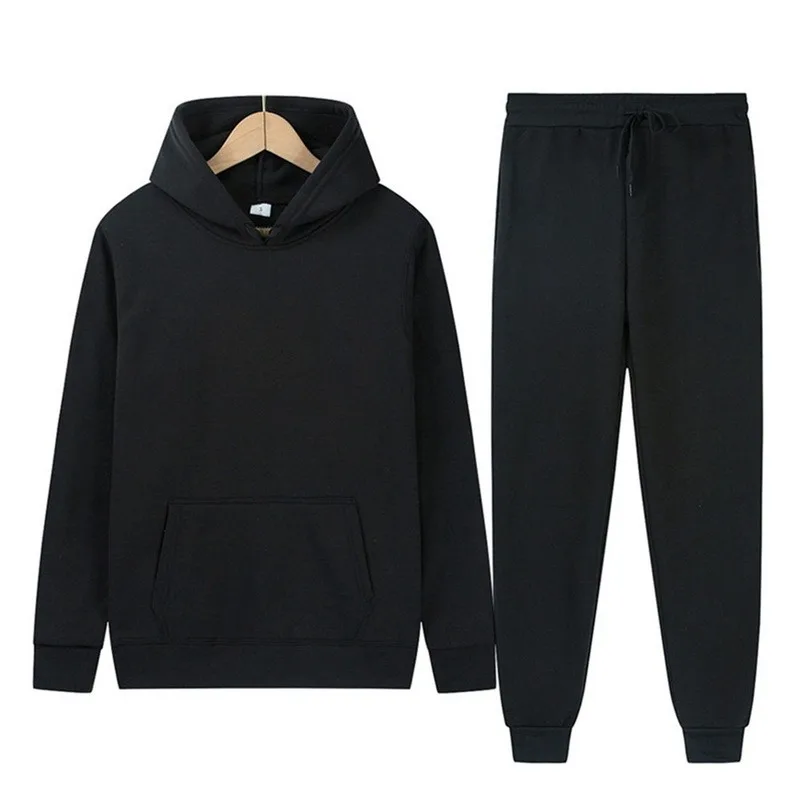 

2021 New Men's ladies casual wear suit sportswear suit solid color pullover + pants suit autumn and winter fashion suit