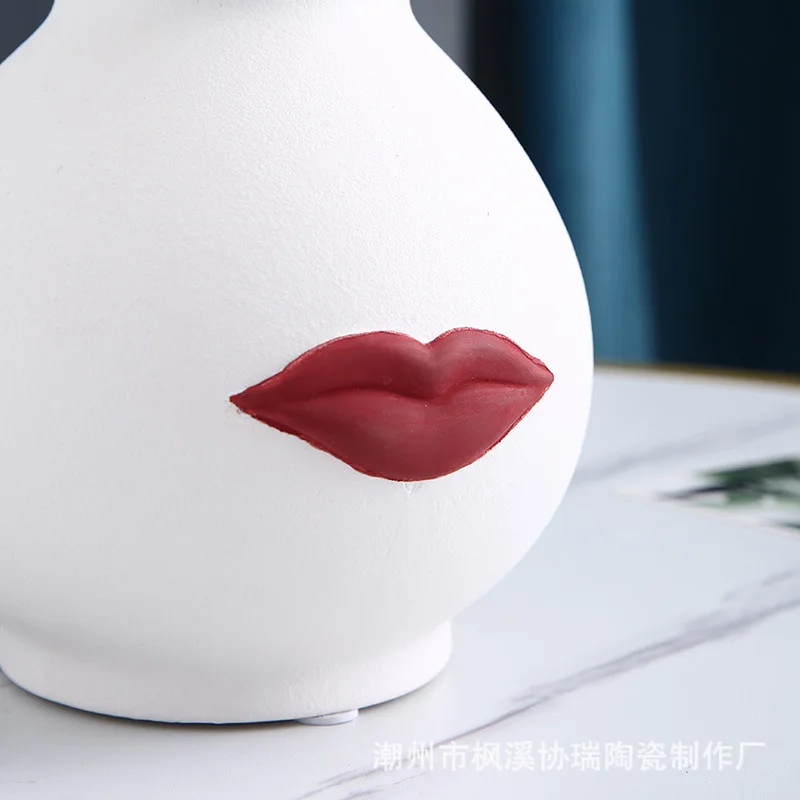 Скандинавская креативная Минималистичная ваза для лица с красными губами