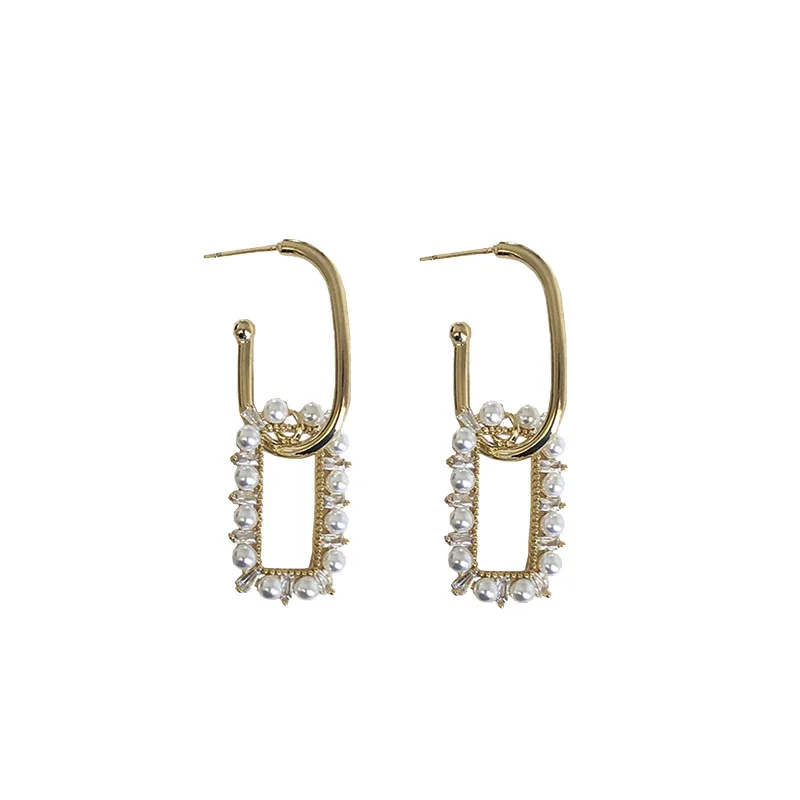 

LOVOACC Temperament Imitation Pearl Rectangle Hook Earrings for Women Gold Color Metal Geometric Hanging Dangle Earrings Gifts