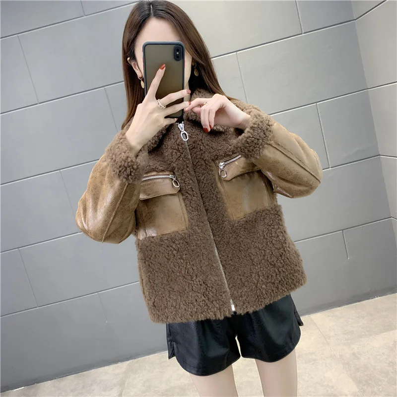 

SHZQ 2021 New Winter Sheep Shearing Coat Women's Fur Lamb Wool Coat Women's Composite Fur Integrated Short