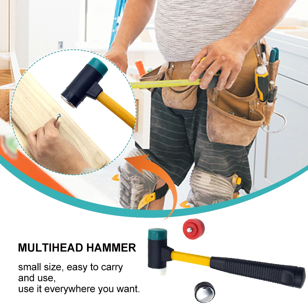 

4 In 1 Non Slip Multifunctional Hand Tool Portable Multihead Hammer Woodworking Installation Comfortable Interchangeable Head