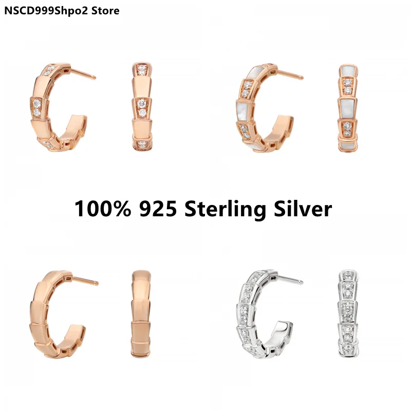 

Bv popular brand jewelry 1:1 100% 925 pure silver ear nail snake shaped Bamboo Earrings Fashion Classic interval diamond