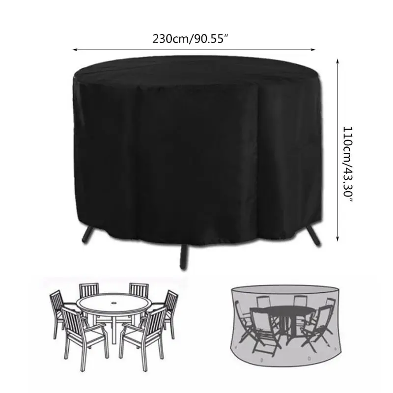 

210D Oxford Cloth Black Outdoor Round Patio Furniture Cover, Waterproof UV and Fade Resistant Durable Table Dining Set X K0AB