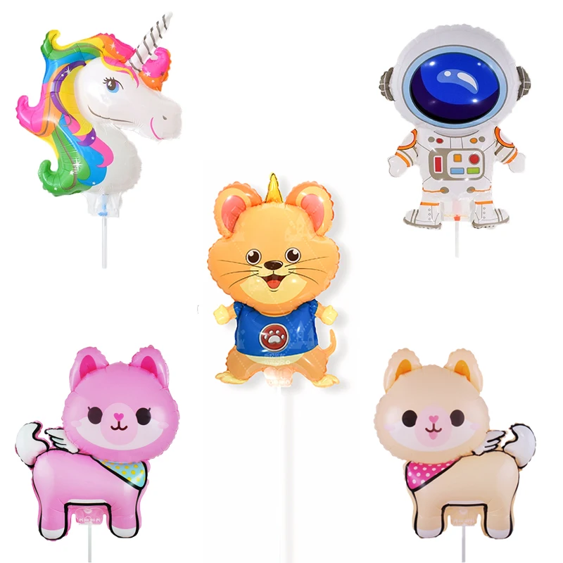 1 шт единорог мультфильм кошка ручная палка алюминиевые шары Дети подарок на день