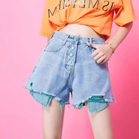 large size ripped denim shorts womens summer 2021 thin a line pants hot pants polyester shorts hole wide leg pants