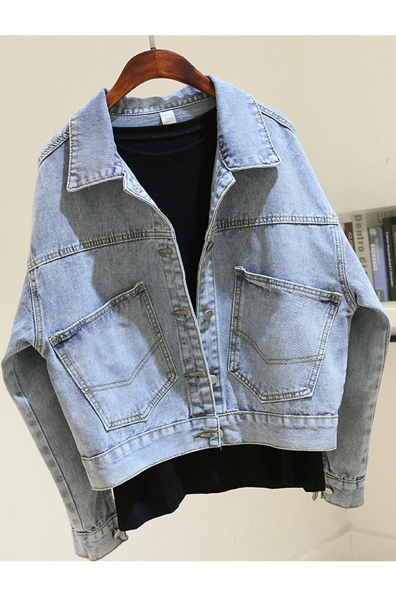 

Korean Fashion Batwing Sleeve Short Denim Jacket Coats 2021 Spring New Women's Clothing BF Style Loose Casual Crop Jean Jacket