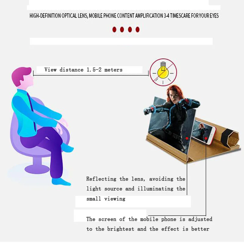 3D увеличительное стекло защита глаз деревянное 12-дюймовое чехол рулон семь раз