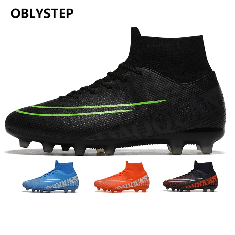 

OBLYSTEP Autumn New Men's High-top Football Sneakers Outdoor Lawn Futsal Shoes Non-slip Nails