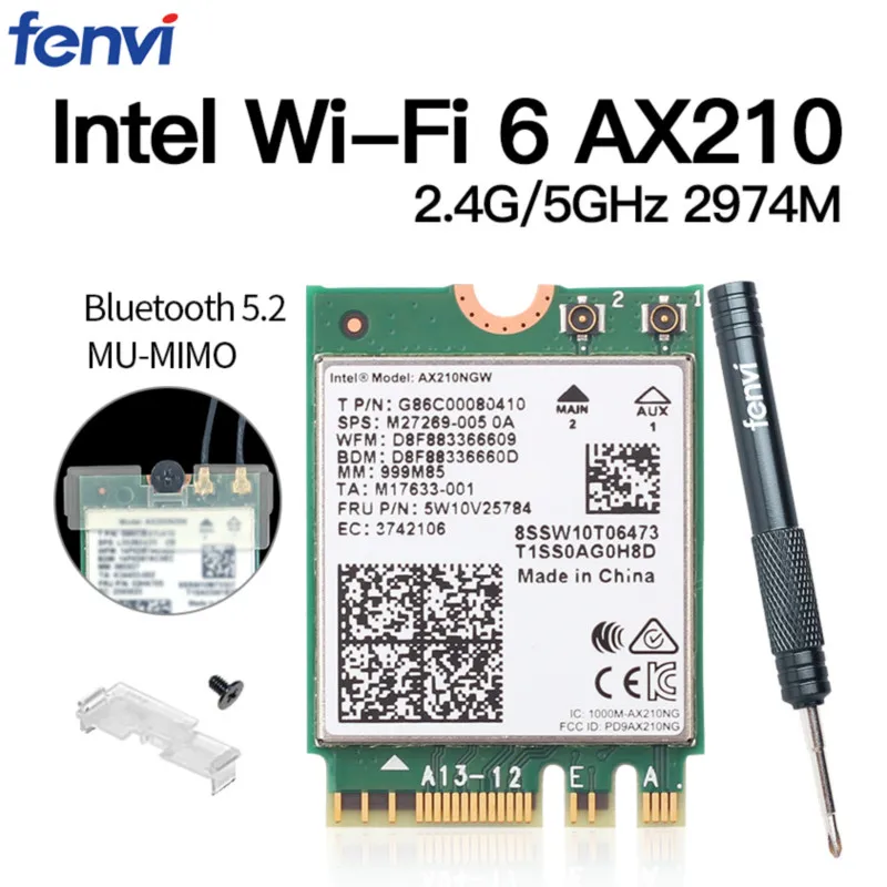 Placa de Rede sem Fio para Intel Banda Dupla Wi-fi M.2 Ngff 2400mbps Ax210ngw 2.4ghz – 5g 802.11ax Bluetooth 5.2 6e Ax210