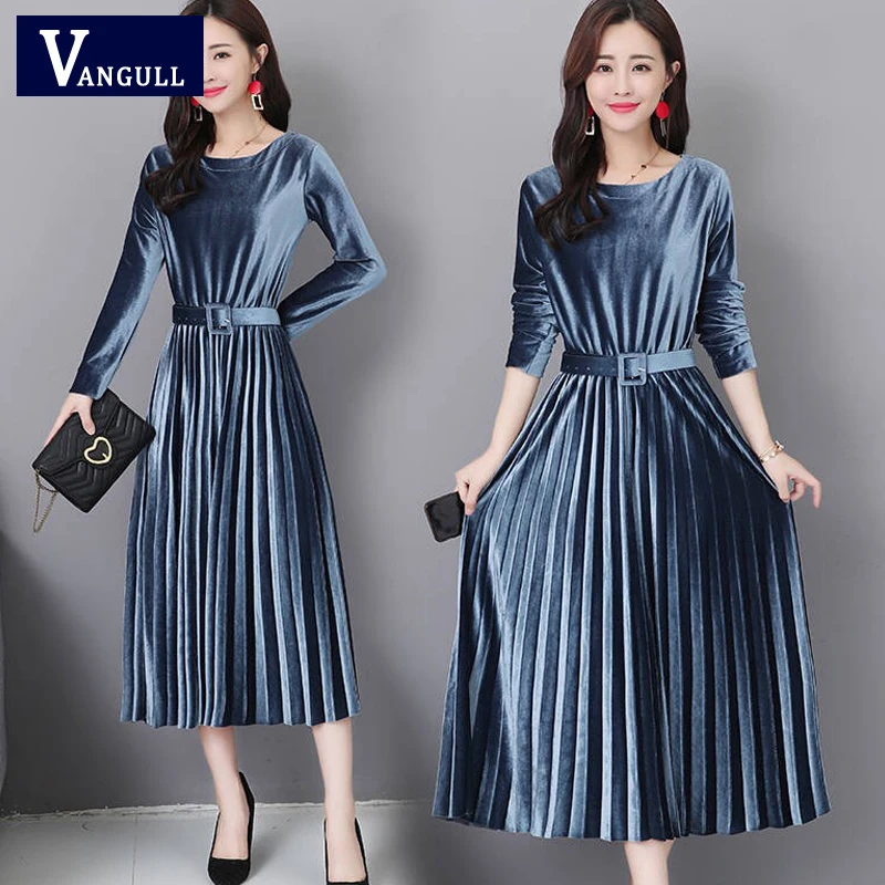 Vangull женские бархатные платья однотонное элегантное женское платье Осень-зима 2019