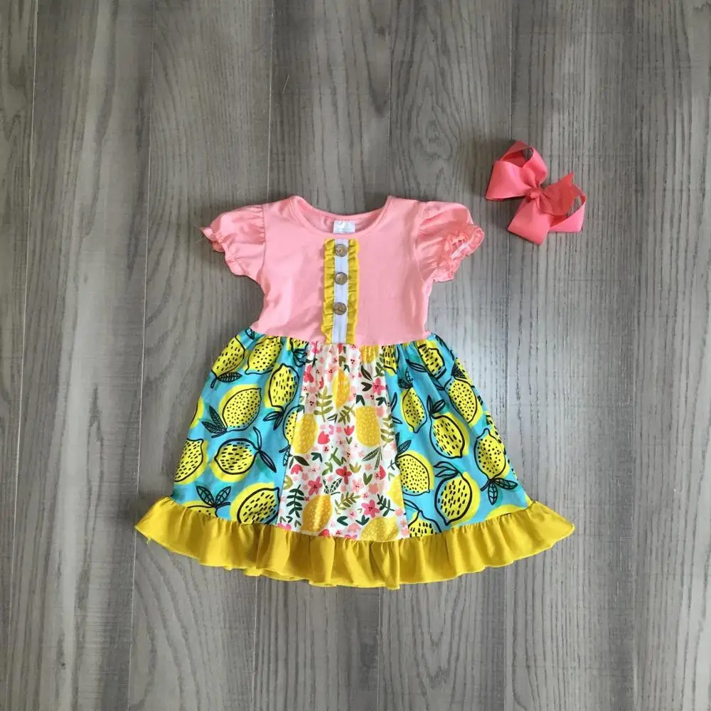 Летнее платье для маленьких девочек Girlymax Желтая лимонная детская одежда с