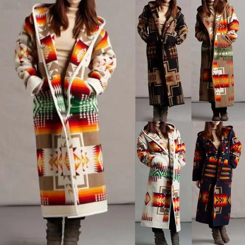 

Autumn Long Coat Women Trench Printed Windbreaker Fashion Trench Hoodie Jackets Women Winter Clothing Elegant Coat Female