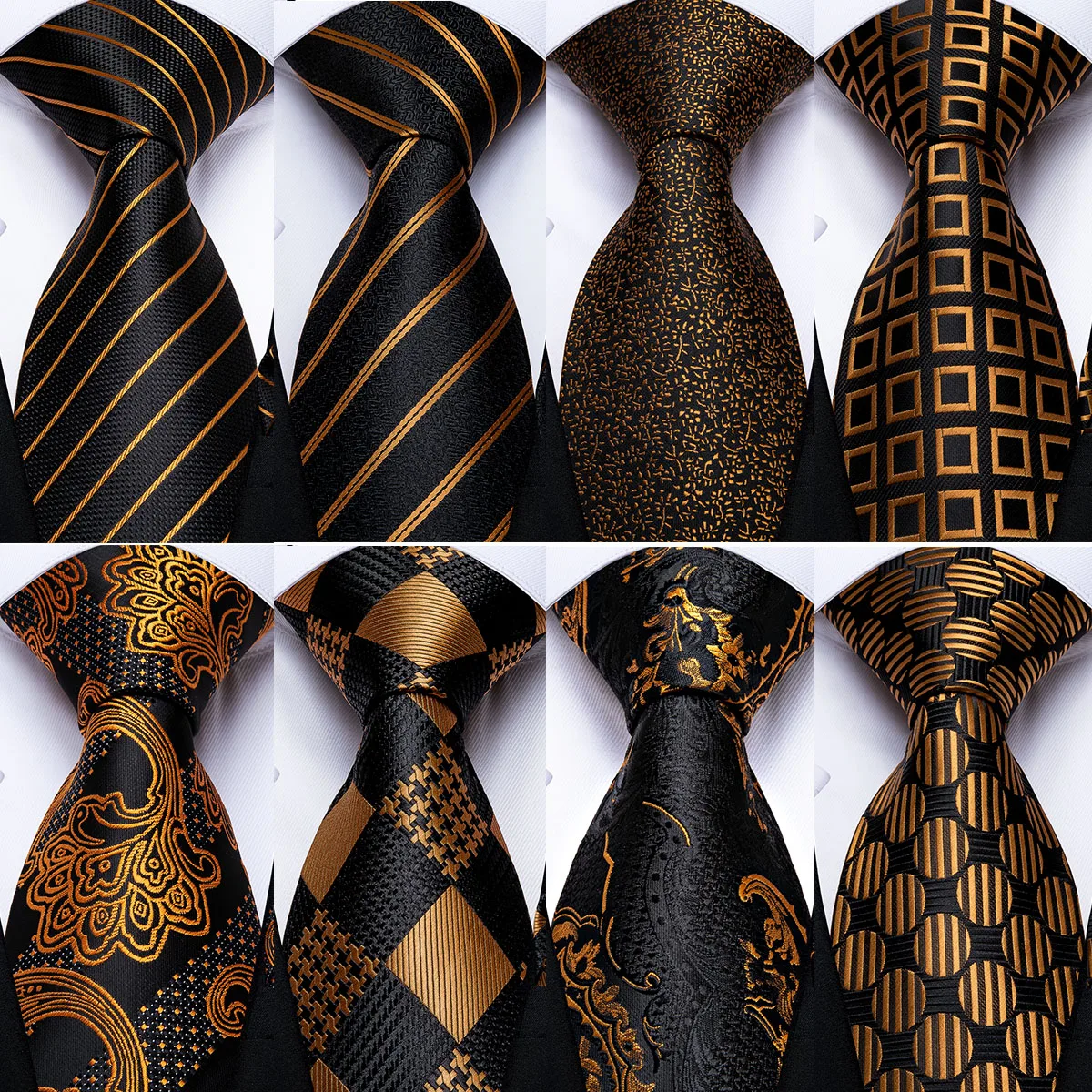 Фото Подарочный мужской галстук роскошный золотой черный полосатый Шелковый