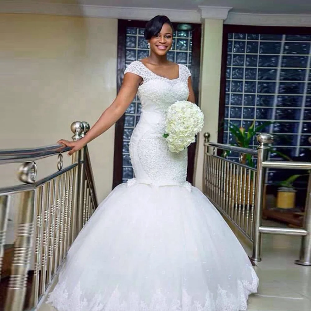 

Dubai Africa Arabic Crystals Beading Bodice Wedding Dress 2020 Lace Up Mermaid White Bride Dresses Hand Made Vestidos De Novia