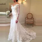 Женское кружевное свадебное платье It's yiiya, белое платье с V-образным вырезом, длинными рукавами, аппликацией и юбкой годе на лето 2020