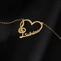 custom name necklace personalized music symbol love heart pendant necklace for women stainless steel jewelry gifts drop shipping