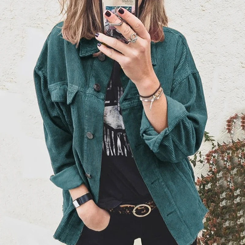 

Corduroy Blouse Women Thick Warm Women's Shirt Ladies Casual Button Blouse Feminina Women Shirts With Pocket Blouse