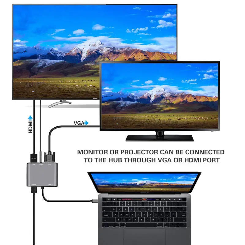 Usb C Hub To Hdmi Vga Adapter - 8 In 1 Docking Station With 4K 3.0 2 2.0 Micro-Sd 3.5Mm Audio Jacket | Компьютеры и офис