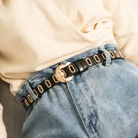 punk fashion women leather waist belt gold color slide buckle hollow wild adjustable belts ladies jeans apparel slim accessories