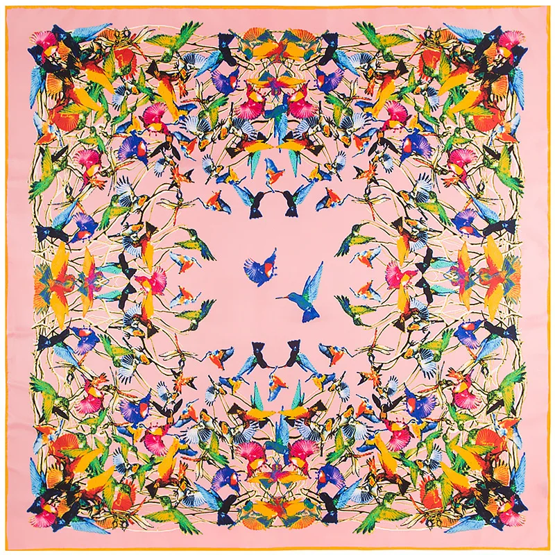 Элитный бренд 130 см квадратный шелковый шарф для Для женщин Колибри печатных