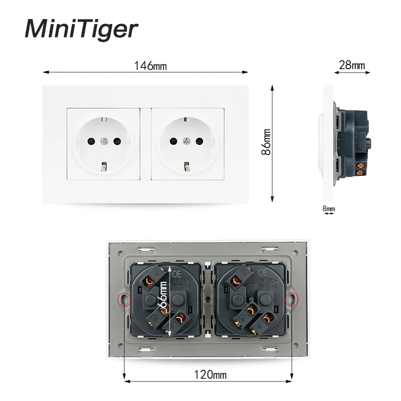 Высококачественная настенная розетка Minitiger с двойным заземлением из золота и