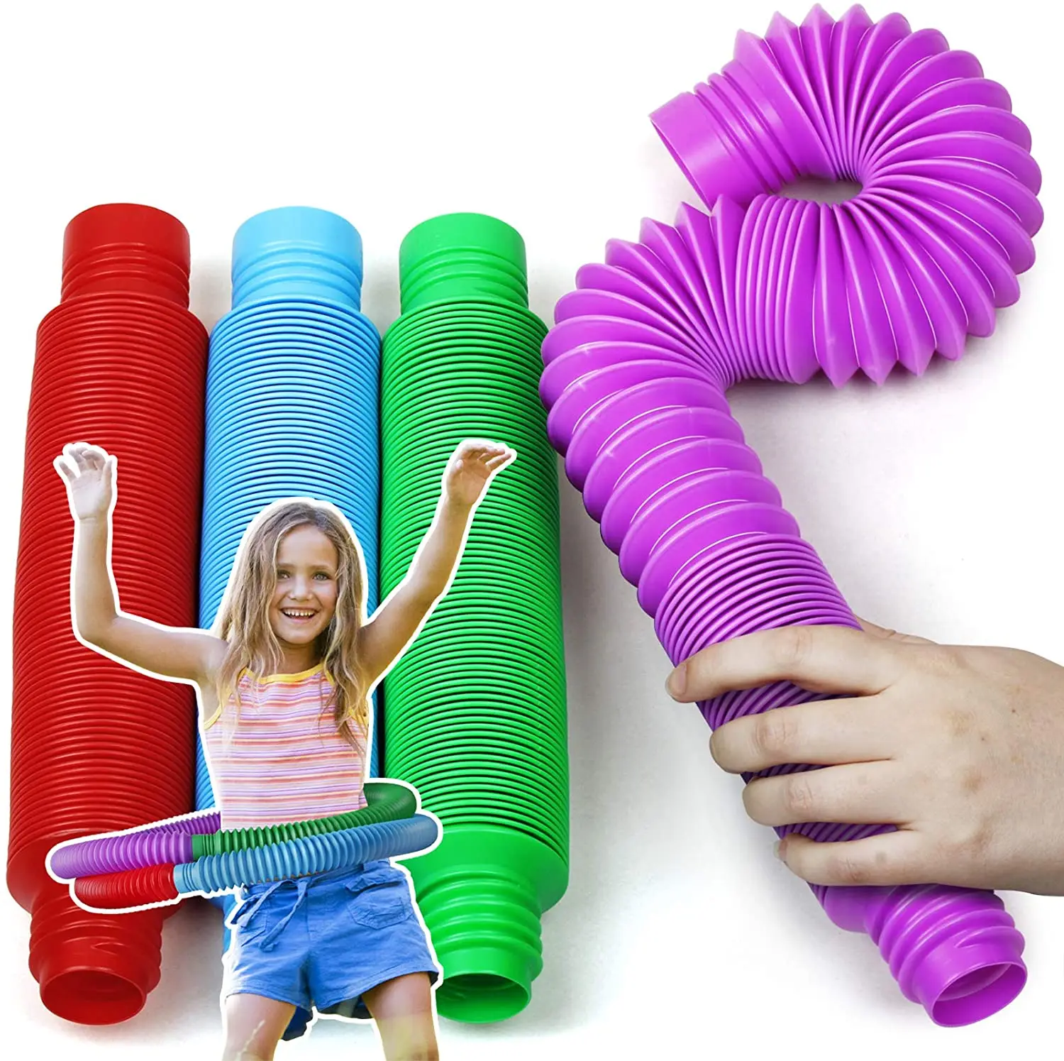 

4 Pack Pop Tube Sensory Fidget Toy Colorful Heavy-Duty for Construction Building Educational Toys for Stress Autism ADHD