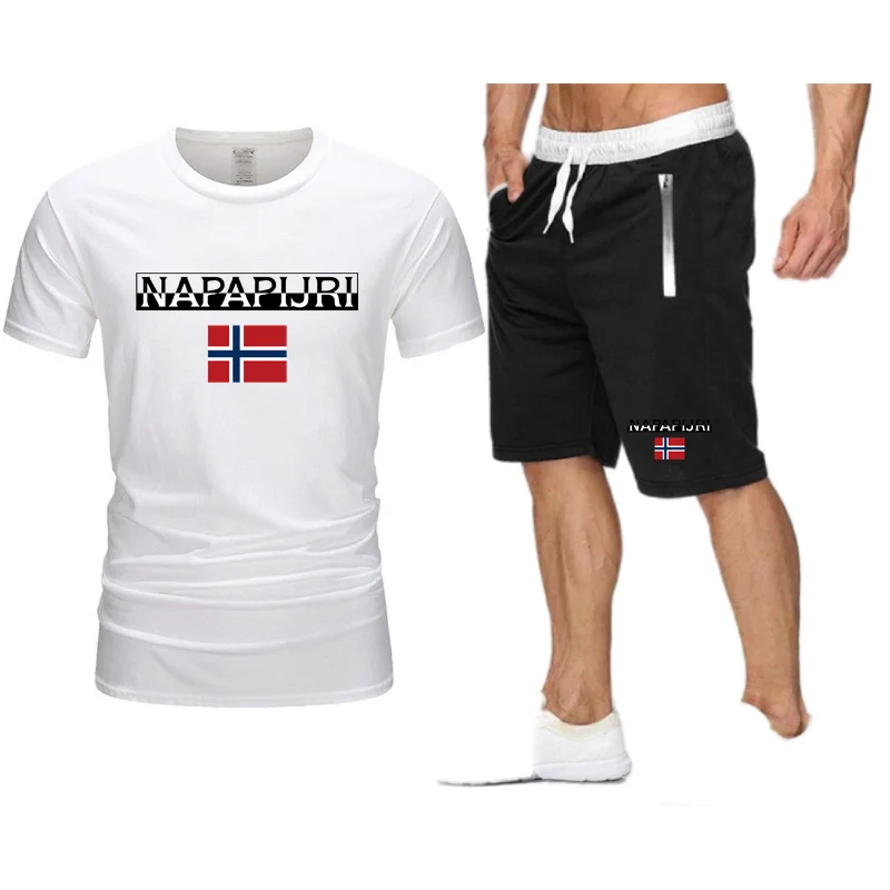 

New men's casual suit fashion 2-piece sportswear striped short-sleeved t-shirt shorts suit men's sportswear summer