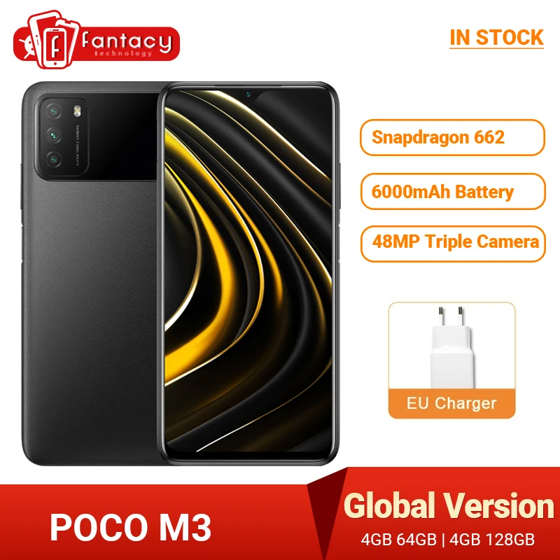 Глобальная версия POCO M3 мобильный телефон Snapdragon 662 64 Гб 128 6 53 &quotДисплей 48MP тройной