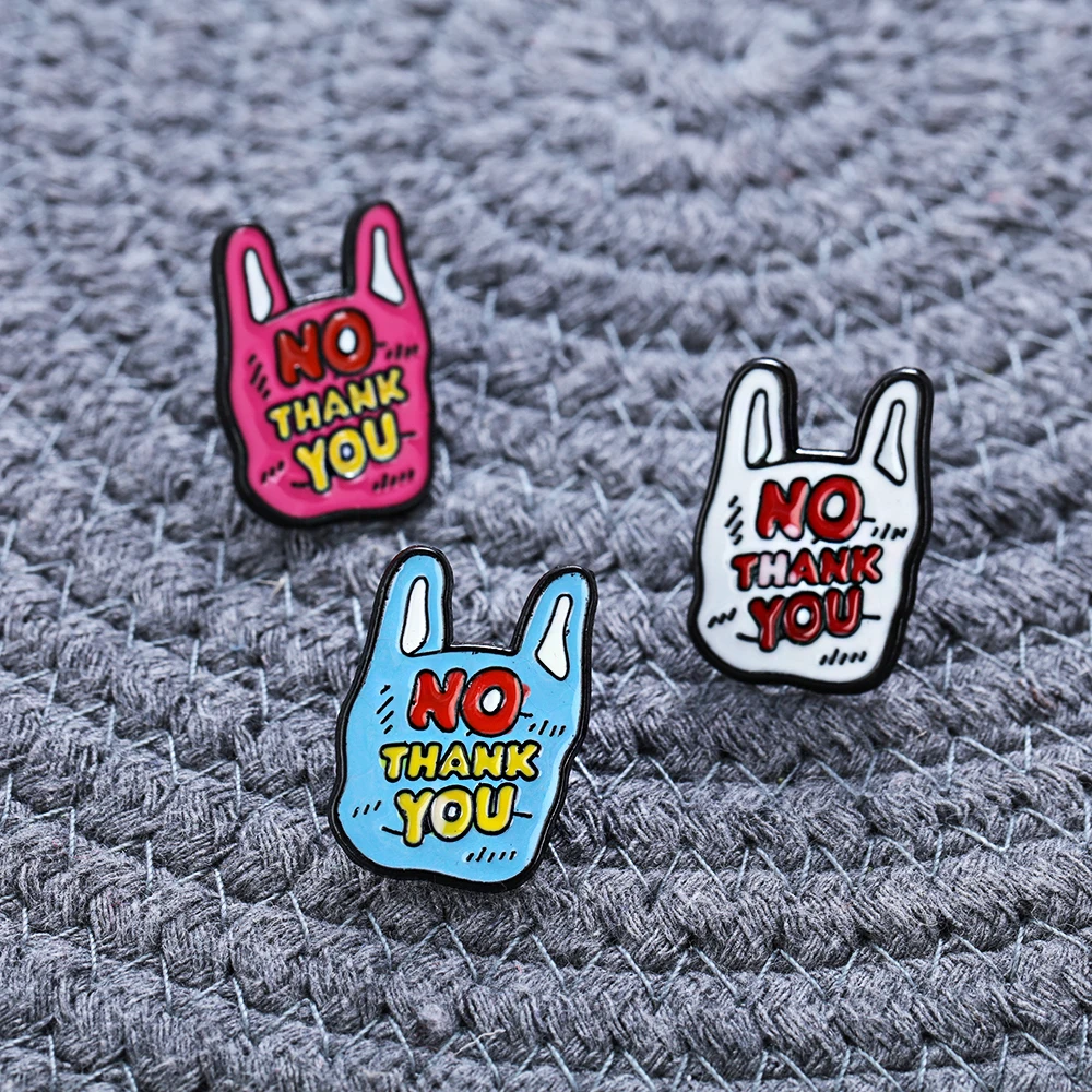 Green Plastic Bag Two-color Brooch NO THANK YOU Cartoon Raw Enamel Pin Knit Backpack Badge Family Friends Gifts Bijo | Украшения и