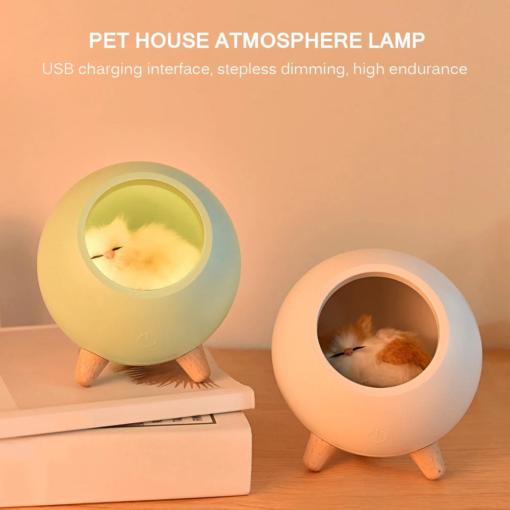 

Cute Cat Ambient Light Portable Night Light USB Charging Cartoon Touch Sensor Dimmable Children Desk Lamp Bedroom Decoration